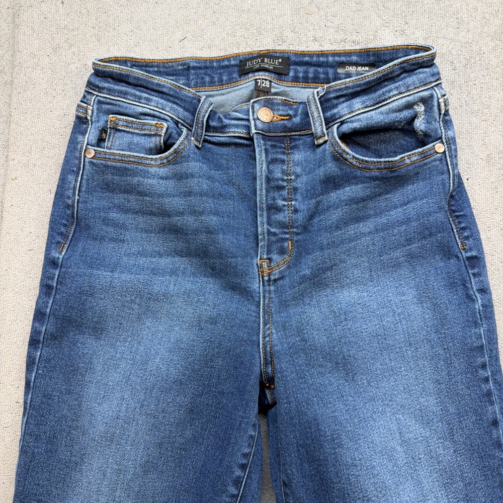 Judy Blue Dad Jeans Women 7/28 High Rise Straight Leg Stretch Medium Wash